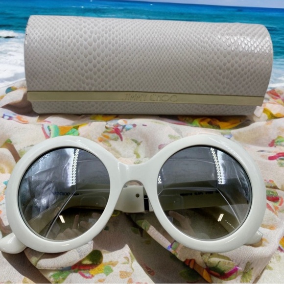 Jimmy Choo Accessories - Jimmy Choo WENDY/S White Oversized Round Sunglasses | Italy